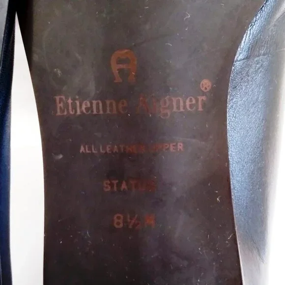 Stylish 90's Navy Leather 'Status' Slip On Square Toe Block Heel Shoes Sz 8.5 - Picture 5 of 10